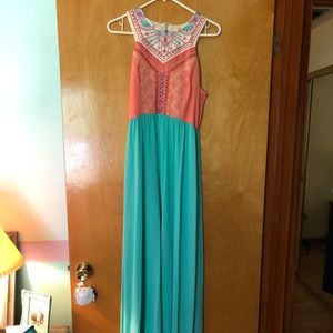 Coral/teal Aztec maxi dress